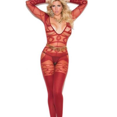 Long Sleeve Bodystocking Deep V Sheer Opaque Pattern Design Crotchless 81161