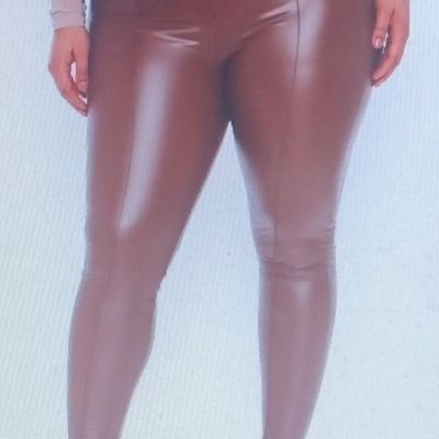 New Women's Fashion Nova Teyana Leather Like High Waist Leggings Chocolate 2X