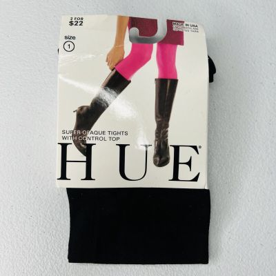 HUE Black Super Opaque Tights w/Control Top Womens Size 1 New 1 Pair Pack