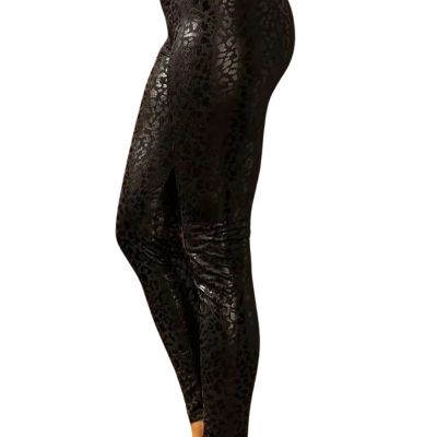Black Shiny Leopard Textured Leggings By Clicks Trends