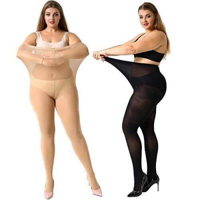 MANZI Women's 2 Pairs Plus Size Control Top Ultra-Soft Casual Tights XXL