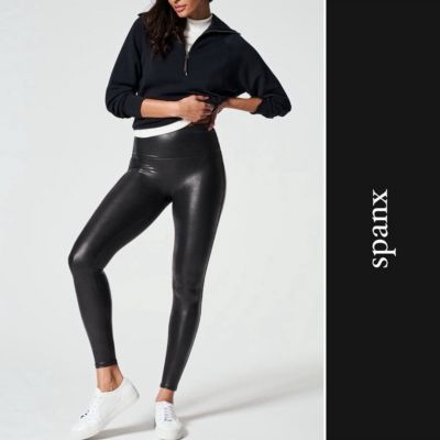 Spanx Size Small Faux Leather Leggings Black High Rise Compression High Waist