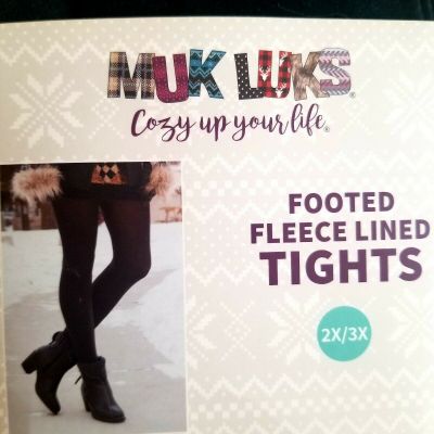 MUK LUKS Women's FOOTED Fleece Lined Tights 2 Pair Pack Black Size 2X/3X BNWT