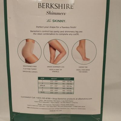 Berkshire Womens The Skinny No Waistband Shimmer Tummy Control Sheers 5019 Siz 3