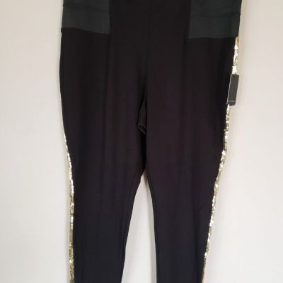 NWT Eloquii Miracle Flawless Black Leggings Side Gold Sequin Stripe Size 22