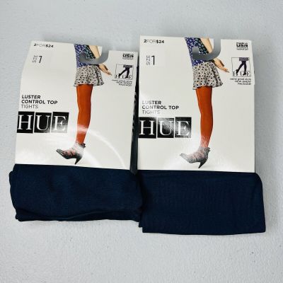 HUE Apollo Blue Luster Control Top Tights Womens Size 1 ~ 2 Pairs New