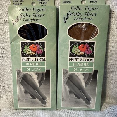 Fruit Of The Loom Fuller Figure Silky Sheer Pantyhose Queen 1x Beige & Black