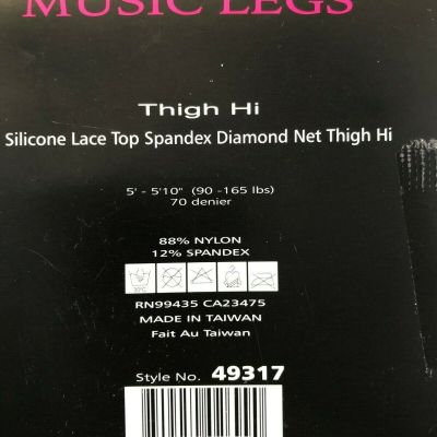 NIP Black Heart Red Fishnet Tights & Music Legs Lace Top Diamond Thigh Hi One Sz