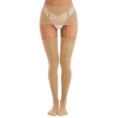 Womens Sexy Lingerie Semi See Through Lace Mini Skirt with Garter Belt Stockings