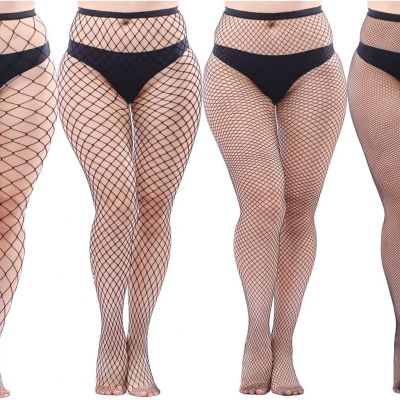 4 Pairs plus Size Fishnets Tights Sexy Black Fishnet Pantyhose Stockings Cross M