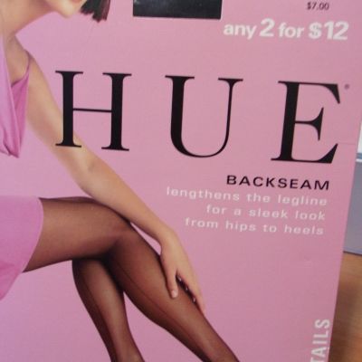 Hue backseam pantyhose black size 2 control top new style #6038 very sheer