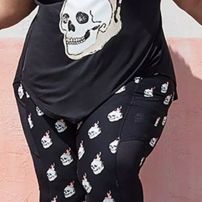 Torrid Active Women’s Leggings & Top Black Skull Flames Mesh Size 0X Biker