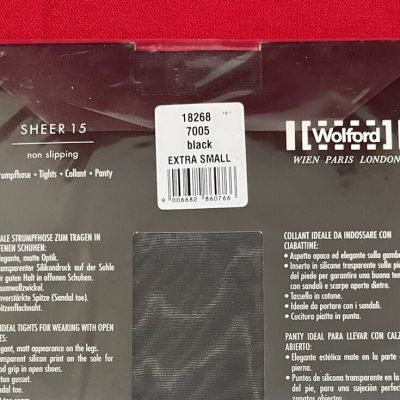 WOLFORD SHEER 15 NON-SLIPPING TIGHTS/PANTYHOSE, X-Small Black, 18268 7005