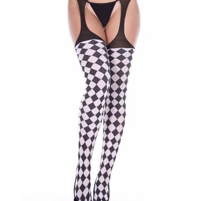 Brand New Harlequin Checkered Suspender Pantyhose Music Legs 7794