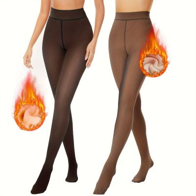 2 Pairs Fleece Lined Winter Thermal Fake Translucent Fleece Sheer Legging