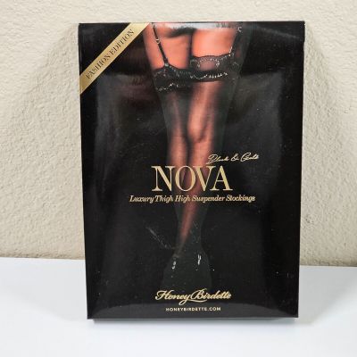 NIP Honey Birdette Nova Black Suspender Stockings Size L