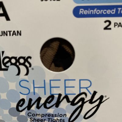 2 Pair Leggs Sheer Energy Compression Tights Medium Support Leg Suntan A 98482