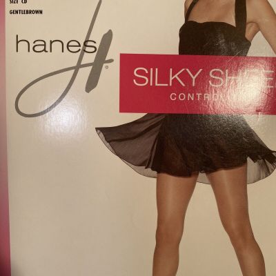 Hanes Size CD Control Top Pantyhose  SILKY SHEER Toe Gentlebrown Nylons 0G071