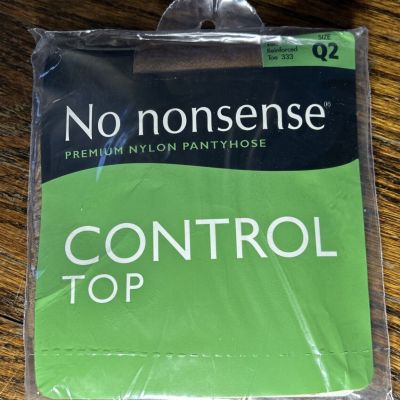 No Nonsense Control Top Pantyhose Tan Sz Q2 Plus 2 Queen #333 Reinforced Toe