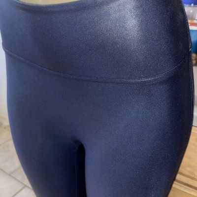 NWOT New SPANX Faux Leather Shiny LEGGINGS-#2437-NAVY Blue-Size Large 28” Waist