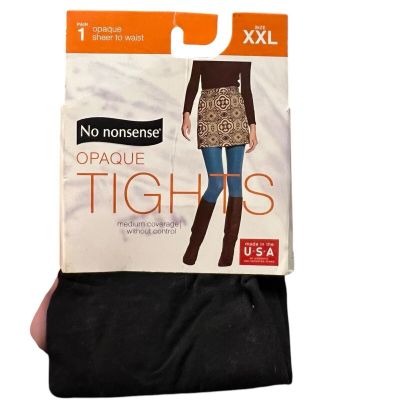 No Nonsense Silky Opaque Tights Size XXL New 1 Pair Black Made In USA NWT