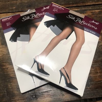 Hanes Silk Reflections Two(2) Pr Pantyhose Size CD Silky Sheer Soft Taupe Nylons