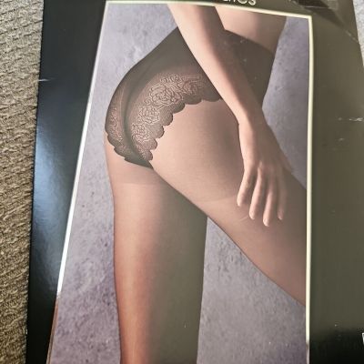 1 Vtg JC Penney Black Sheer Sexy Lace Tanga Control Top Pantyhose Size 2 USA