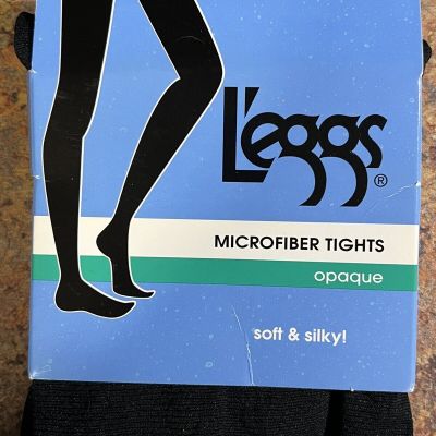 Leggs  Microfiber Tights Opaque Black Soft Silky Nylon Spandex Sz Q New