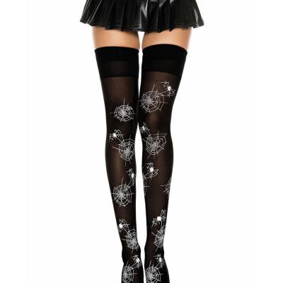 Brand New Opaque Spider And Web Print Thigh High Stockings Music Legs 4506