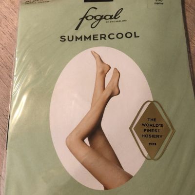 NEW FOGAL SWITZERLAND 104 SUMMERCOOL ULTRA SHEER 10 DEN PANTYHOSE 6140 MARINE -L