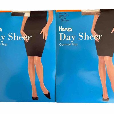 Hanes Day Sheer Control Top 2 Pairs Size AB Barely Black And Little Color New