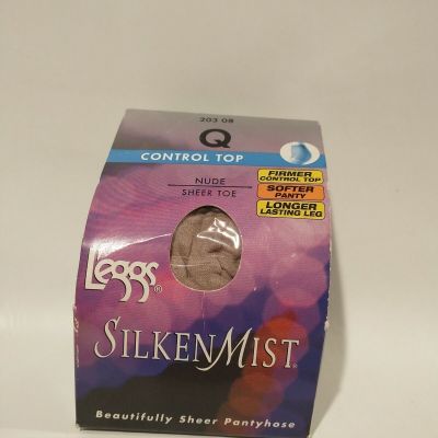 L'eggs Silken Mist Control Top Beautifully Sheer Toe  Pantyhose Nude Size Q