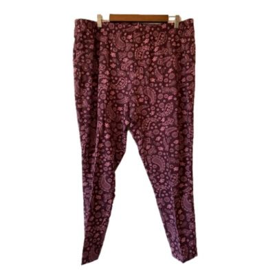 Woman Within NWOT Floral Paisley Purple Pink Cotton Stretch Leggings Size 2X P