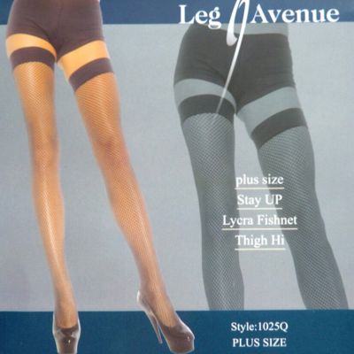 Leg Avenue Fashion Lycra Fishnet Thigh-High Black Stockings Plus Size