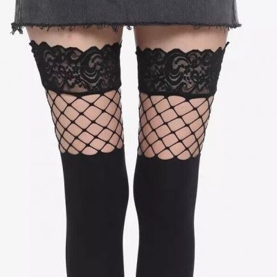 HOT TOPIC FASHION STAY UP SILICON BLACK LACE FISHNET  THIGH HIGH HARD TO FIND