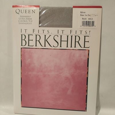 1994 Berkshire Queen Ultra Sheer Control Top Shimmers Pantyhose 1X-2X Silver