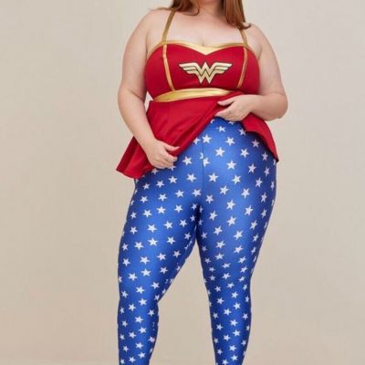 Torrid Wonder Woman D.C Liquid Leggings Pants Blue Stars Plus Sz 18-20 2X NWT