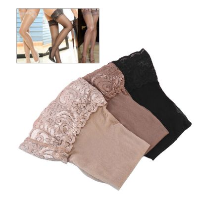 3 Pairs Anti-skid Silicone Thigh High Stockings Lace Trimming Lingerie Leg