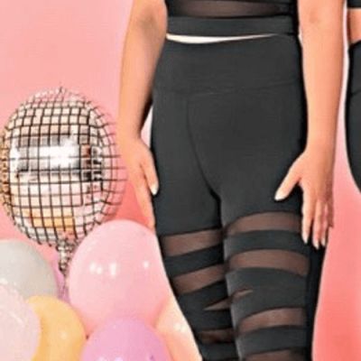 Nwt Pop Fit High Waisted Semi Sheer Strappy Leggings With Pockets Sexy Athletic