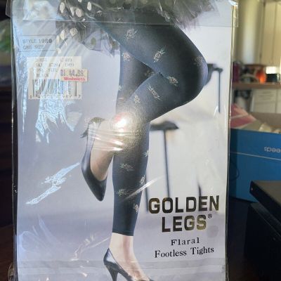 NEW Golden Legs Black Fishnet Footless Lace Elastic Tights ONE SIZE Vintage 80's