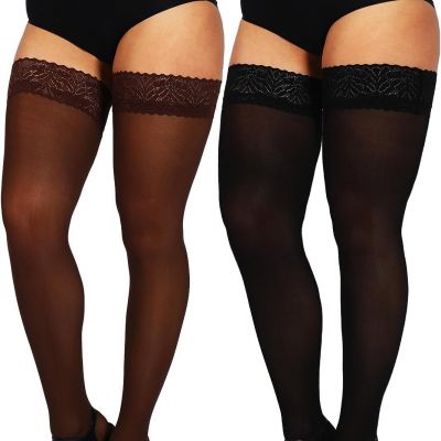 SUREPOCH Curve Semi Sheer Thigh High Stockings Silicone Lace Top Pantyhose for W