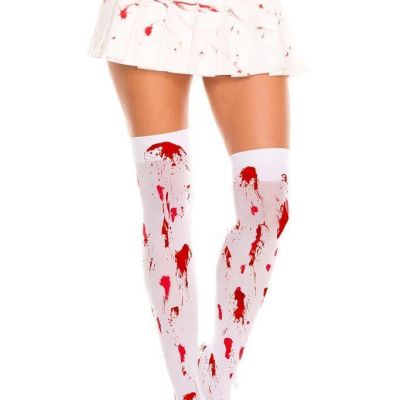 sexy MUSIC LEGS bloody SPLATTERED opaque ZOMBIE halloween THIGH highs STOCKINGS