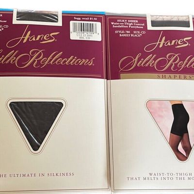 HANES Silk Reflections Pantyhose~Lot Of 2~1 Shapers~Sz CD~Barely Black~NIP