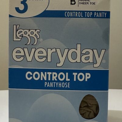 Leggs 3 Pack of Everyday Control Top Nude Pantyhose Size B New