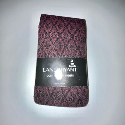 Lane Bryant Burgundy w/Black Lace Pattern Control Top Tights, Size A/B (NIP)