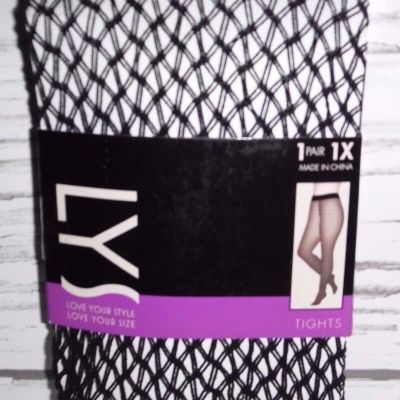 New Women's LYS Plus Size Tights Black Triangle Web Net Size 1X Stockings