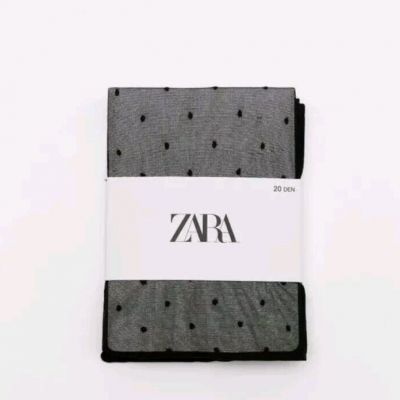 Zara 20 DEN Dotted Mesh Tights Black Small New with Tag