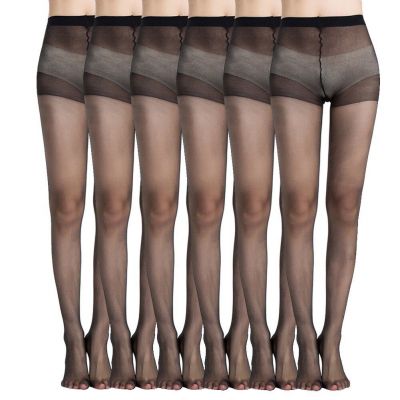 Women's Pantyhose Black 6-Pack Basic Hosiery 20-Denier Sheer Nylon Tights L
