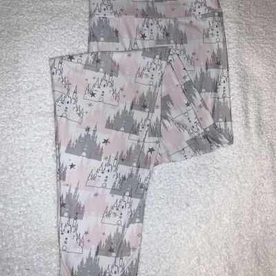 Disney Parks Women’s Leggings Pants Size 1X -White Gray Pink Castle Pattern Soft