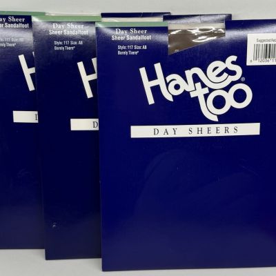 3 Pair Hanes Too Day Shears Panty Hose Sz AB Barely There Sandalfoot New